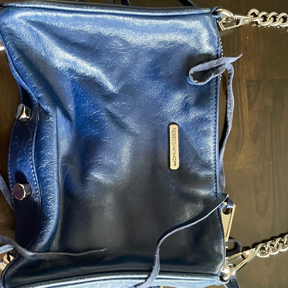 Rebecca Minkoff Zipper Blue Leather Crossbody Bag with Chain Strap